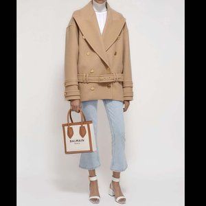 NWT size 10 Balmain Double breasted Wool Cashmere blend Felt Pea Coat in…